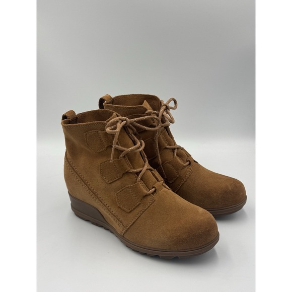 Sorel Evie Wedge Lace Bootie Tan Suede Waterproof Women's Size 9 US - Picture 1 of 9